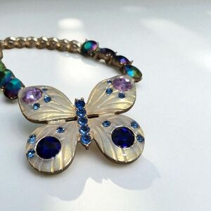 Betsy Johnson Gold Butterfly Necklace with Blue and Purple Accents